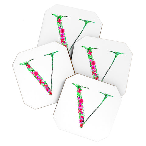 Amy Sia Floral Monogram Letter V Coaster Set