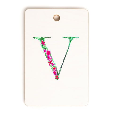 Amy Sia Floral Monogram Letter V Cutting Board Rectangle