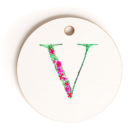 Amy Sia Floral Monogram Letter V Cutting Board Round