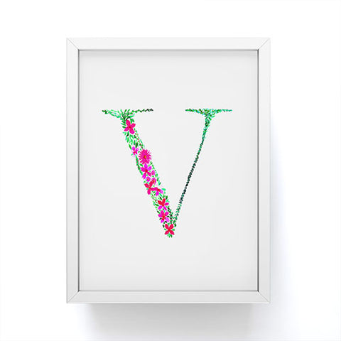 Amy Sia Floral Monogram Letter V Framed Mini Art Print