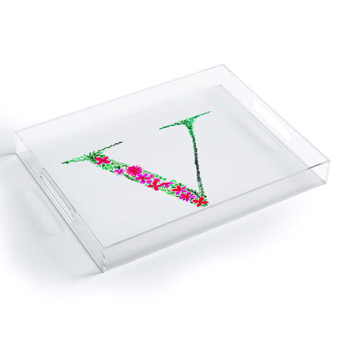 Amy Sia Floral Monogram Letter V Acrylic Tray
