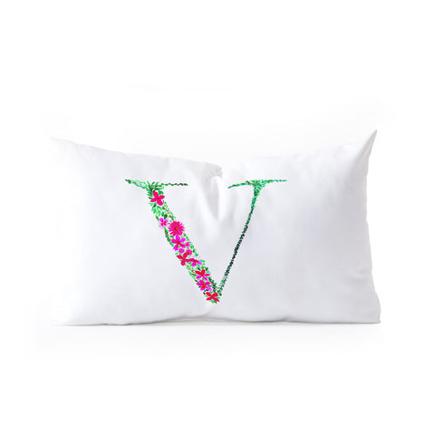 Amy Sia Floral Monogram Letter V Oblong Throw Pillow