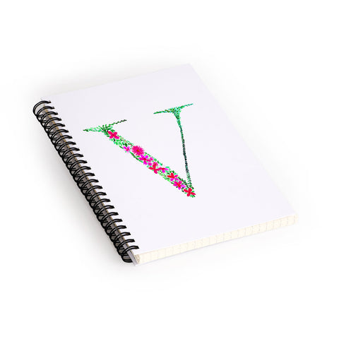 Amy Sia Floral Monogram Letter V Spiral Notebook