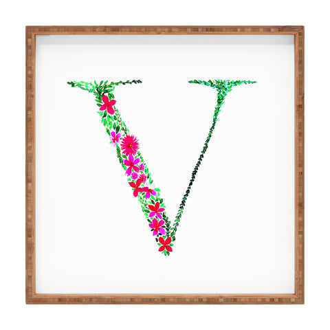 Amy Sia Floral Monogram Letter V Square Tray
