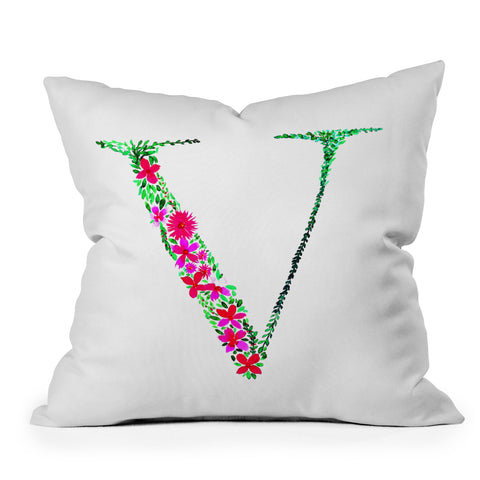 Amy Sia Floral Monogram Letter V Throw Pillow