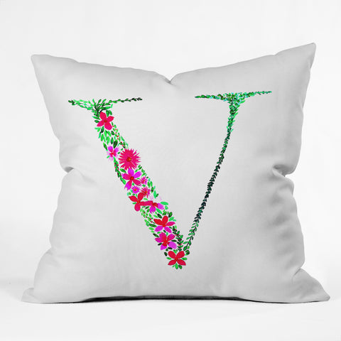Amy Sia Floral Monogram Letter V Outdoor Throw Pillow