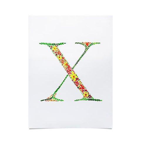 Amy Sia Floral Monogram Letter X Poster