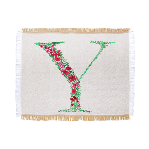 Amy Sia Floral Monogram Letter Y Throw Blanket