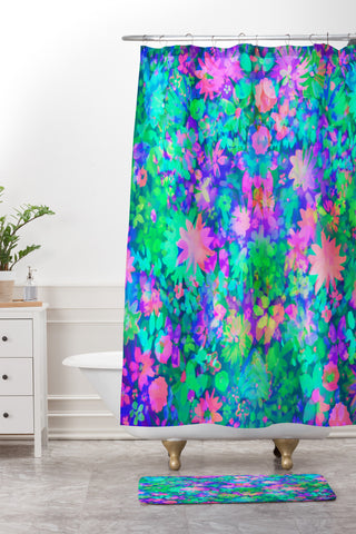 Amy Sia Fluro Floral Shower Curtain And Mat