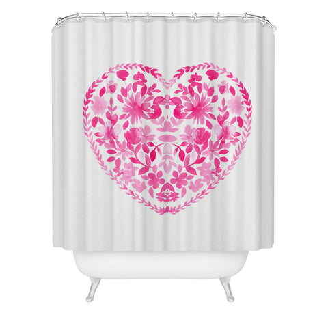 Amy Sia Folk Love Heart Pink Shower Curtain