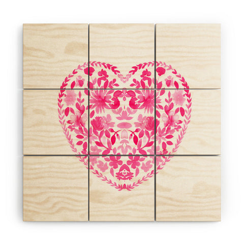 Amy Sia Folk Love Heart Pink Wood Wall Mural