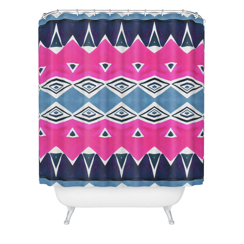 Amy Sia Geo Triangle 2 Pink Navy Shower Curtain