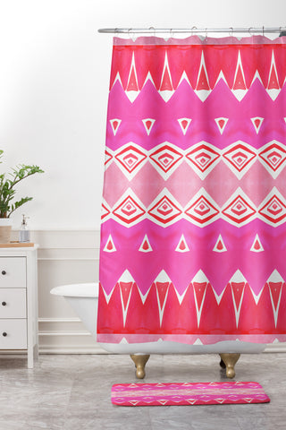 Amy Sia Geo Triangle 2 Pink Shower Curtain And Mat