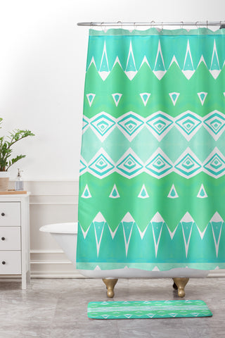 Amy Sia Geo Triangle 2 Sea Green Shower Curtain And Mat