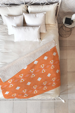 Amy Sia Geo Triangle 3 Orange Fleece Throw Blanket