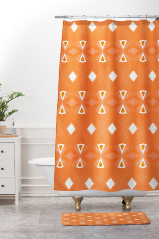 Amy Sia Geo Triangle 3 Orange Shower Curtain And Mat