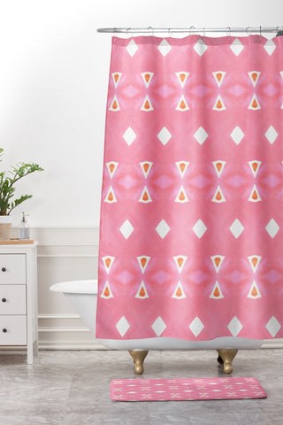 Amy Sia Geo Triangle 3 Peach Shower Curtain And Mat