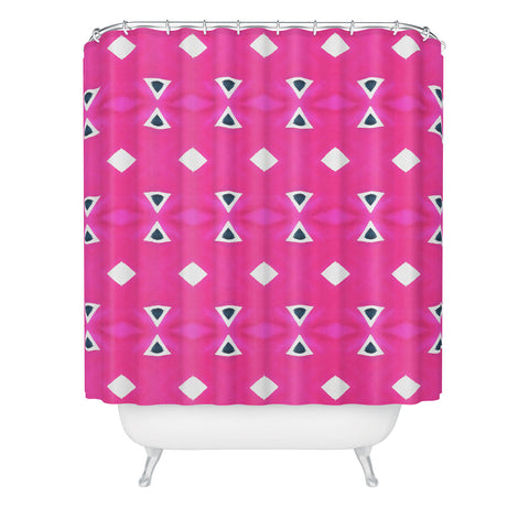 Amy Sia Geo Triangle 3 Pink Navy Shower Curtain