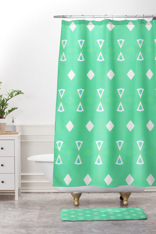 Amy Sia Geo Triangle 3 Sea Green Shower Curtain And Mat