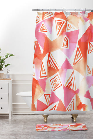 Amy Sia Geo Triangle Peach Shower Curtain And Mat