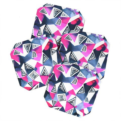 Amy Sia Geo Triangle Pink Navy Coaster Set
