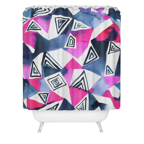 Amy Sia Geo Triangle Pink Navy Shower Curtain
