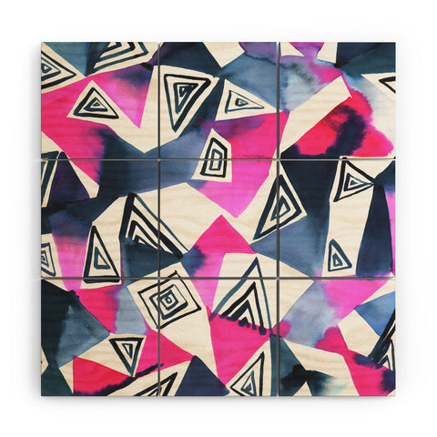 Amy Sia Geo Triangle Pink Navy Wood Wall Mural