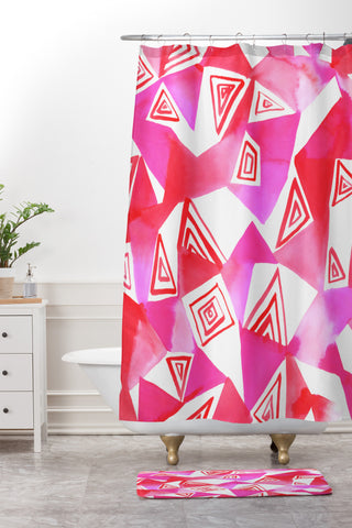 Amy Sia Geo Triangle Pink Shower Curtain And Mat