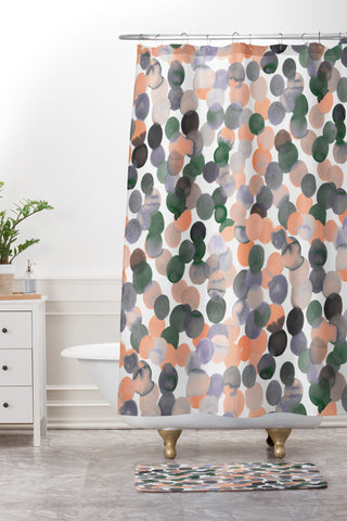 Amy Sia Gracie Spot Peach Grey Shower Curtain And Mat