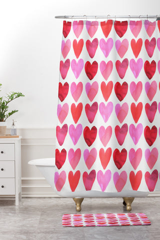 Amy Sia Heart Watercolor Shower Curtain And Mat