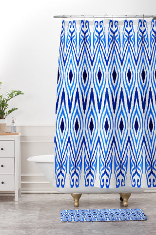 Amy Sia Ikat Blue Shower Curtain And Mat