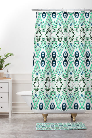 Amy Sia Ikat Java Mint Shower Curtain And Mat