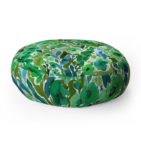 Amy Sia Isla Floral Green Floor Pillow Round