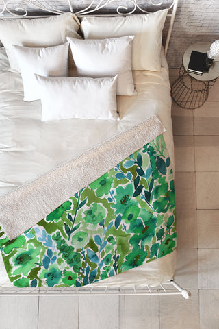 Amy Sia Isla Floral Green Fleece Throw Blanket