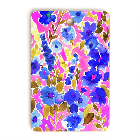 Amy Sia Isla Floral Pink Blue Cutting Board Rectangle