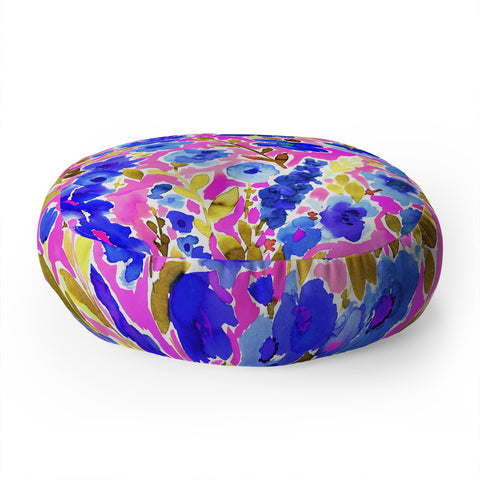 Amy Sia Isla Floral Pink Blue Floor Pillow Round