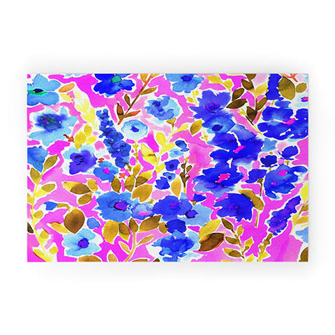 Amy Sia Isla Floral Pink Blue Welcome Mat