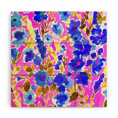Amy Sia Isla Floral Pink Blue Wood Wall Mural