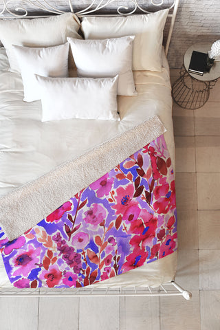 Amy Sia Isla Floral Purple Fleece Throw Blanket