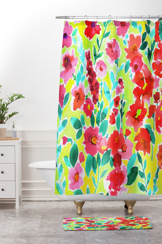 Amy Sia Isla Floral Yellow Shower Curtain And Mat