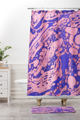 Amy Sia Marble Blue Pink Shower Curtain And Mat