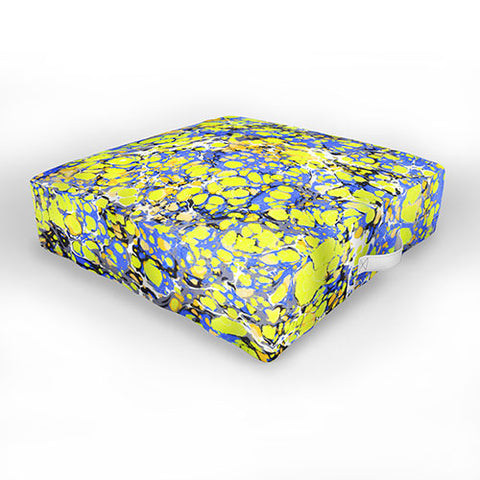 Amy Sia Marble Bubble Blue Yellow Outdoor Floor Cushion