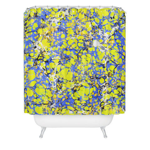 Amy Sia Marble Bubble Blue Yellow Shower Curtain