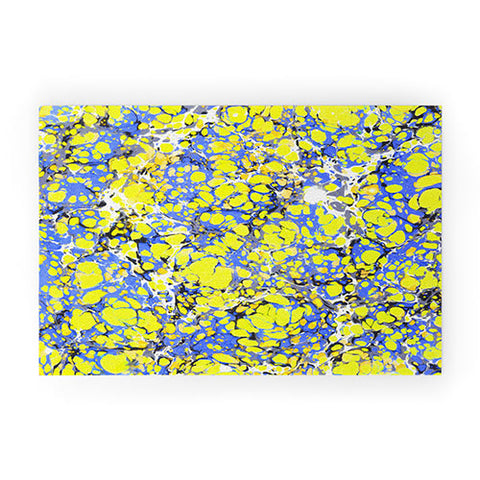 Amy Sia Marble Bubble Blue Yellow Welcome Mat