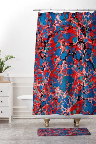 Amy Sia Marble Bubble Red Shower Curtain And Mat