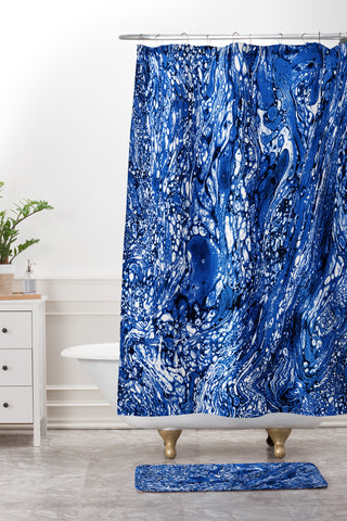 Amy Sia Marble Dark Blue Shower Curtain And Mat