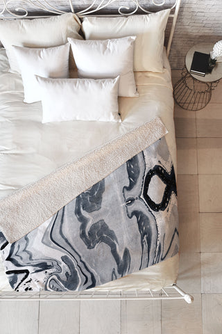 Amy Sia Marble Navy Fleece Throw Blanket