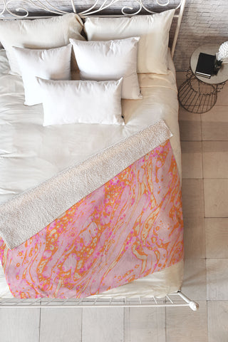 Amy Sia Marble Orange Pink Fleece Throw Blanket