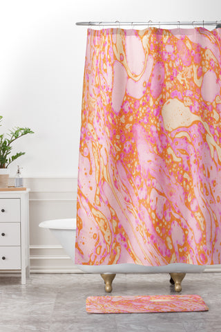 Amy Sia Marble Orange Pink Shower Curtain And Mat