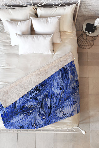 Amy Sia Marble Wave Blue Fleece Throw Blanket